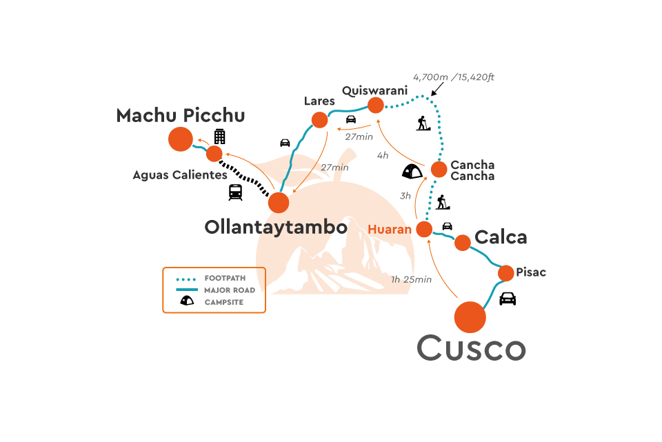 map lares trek to machu picchu 2023 - Orange Nation Peru